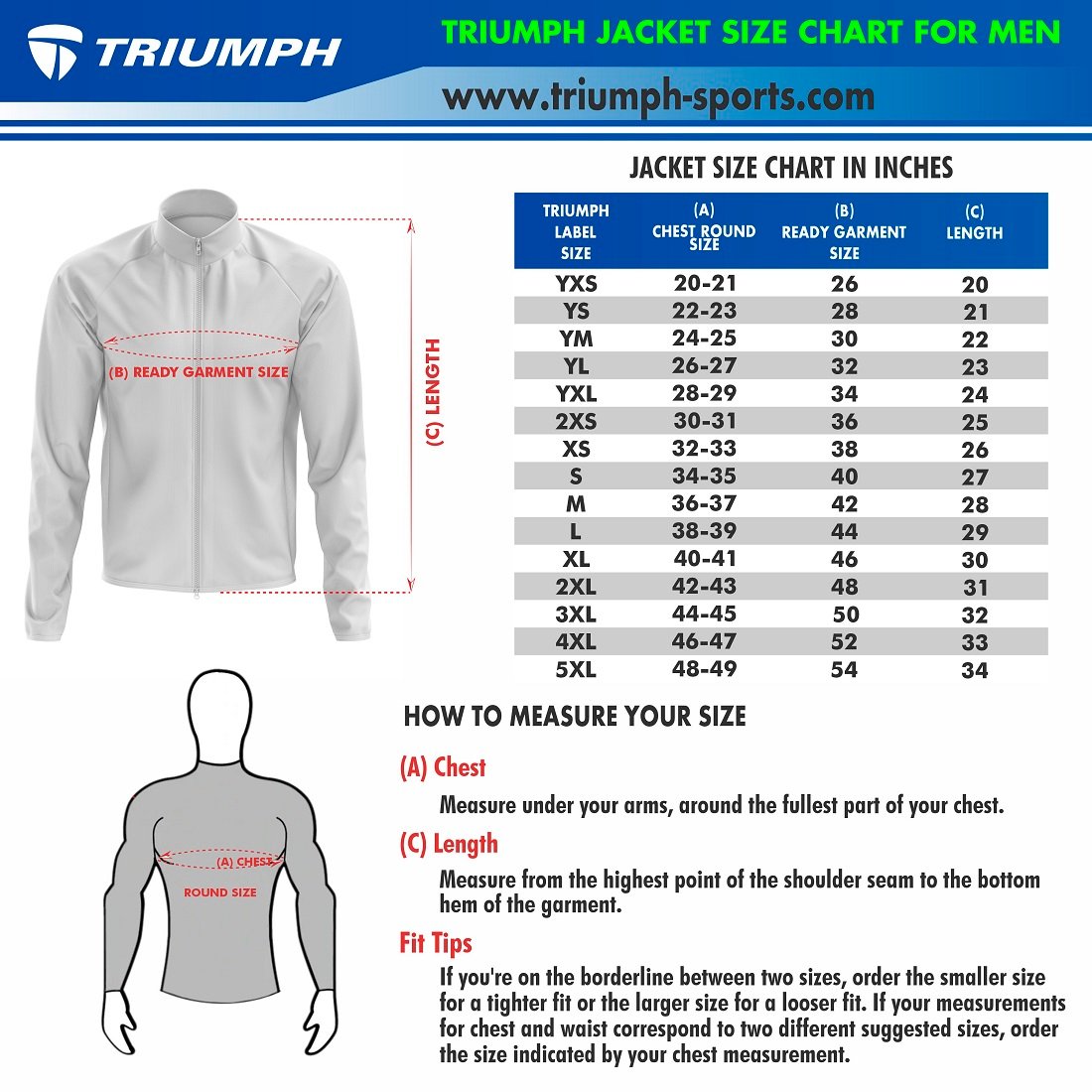 Mens Jackets Size Chart