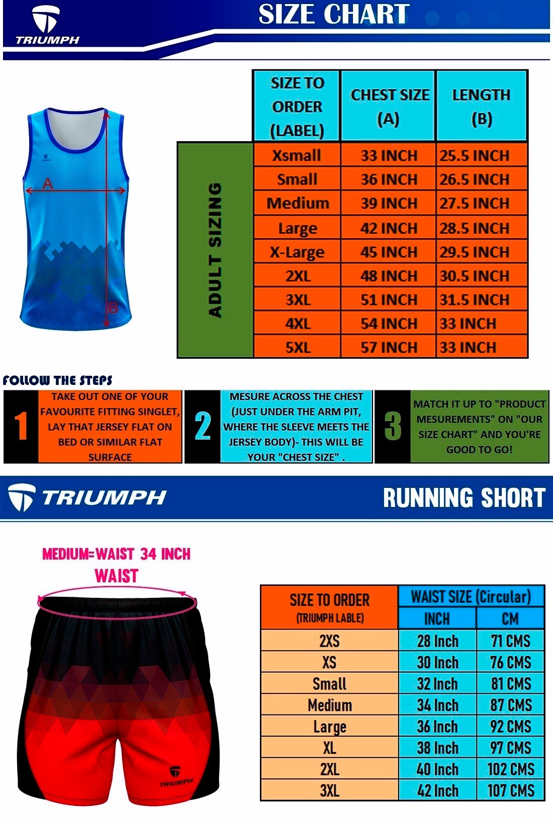 Men Running Singlet Shorts Size Chart