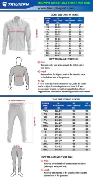 Tracksuits Size Chart for Men