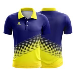 Half Sleeve Polo Neck India Cricket T-shirt Cricket Jersey for Men’s Blue & Yellow Color