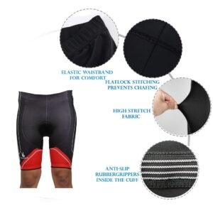 Men’s Cycling Shorts 3D Foam Padded Bicycle Riding Bike Shorts Black & Red