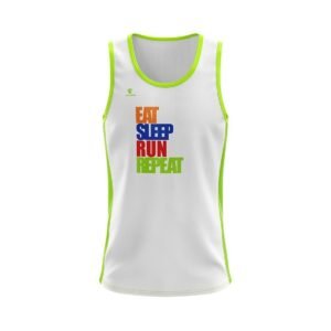 Printed Gym Singlet for Men | Dry Fit Sports Tank Top White & Green Color