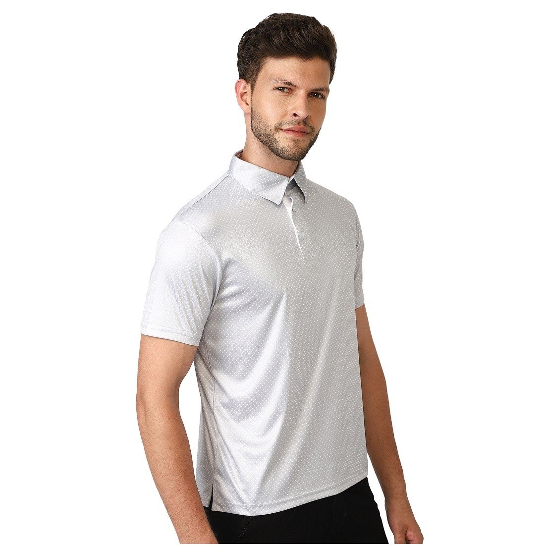 Men's Polka Dots Printed Tshirts Grey | Polyester Collar T-Shirt for Men