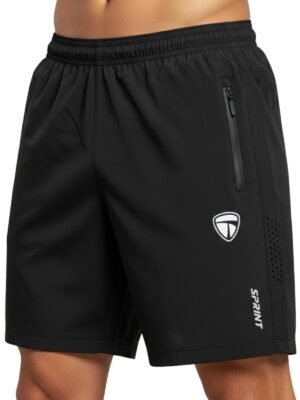 Men’s Running Shorts, Breathable Athletic Black Color Shorts with Moisture-Wicking Fabric & Zipper Pockets for Gym, Workout & Sports