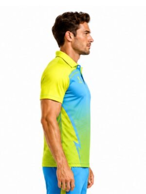 Full Printed Polo Neck Half Sleeve Cricket Jersey for Men Yellow & Blue Color