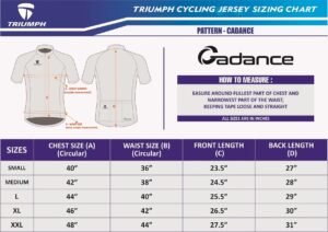 Triumph Cadance Cycling Jersey Size Chart