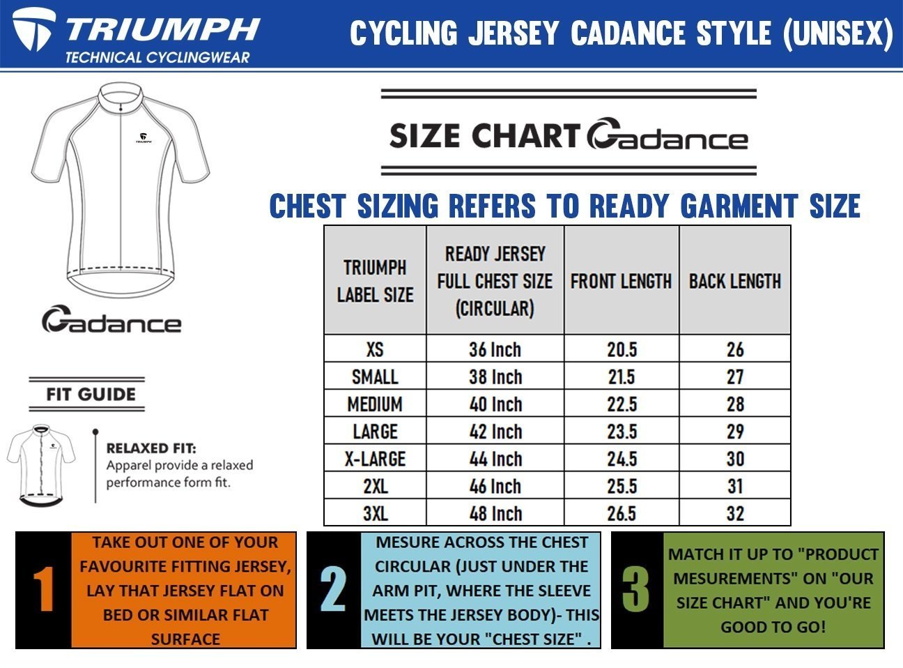 Cycling Jersey Size Chart for Men - Cadance Style