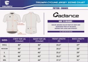 Triumph Cadance Cycling Jersey Size Chart
